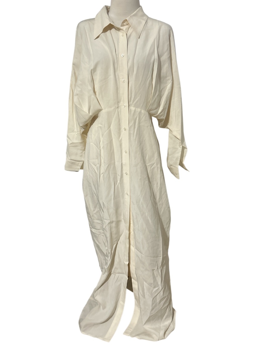 LATTELIER Linen Maxi Shirt Dress in a cream/off-white color XL
